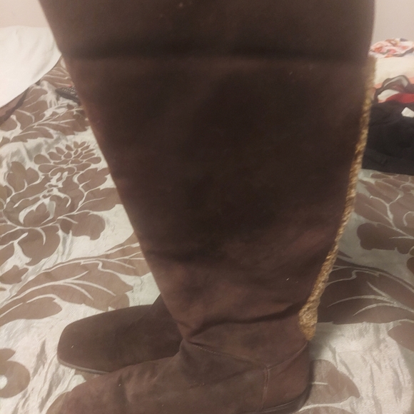 Stuart Weitzman Alaska Boots Brown Cola Sport Suede Sherpa Foldover Size 8.5 - Picture 2 of 8